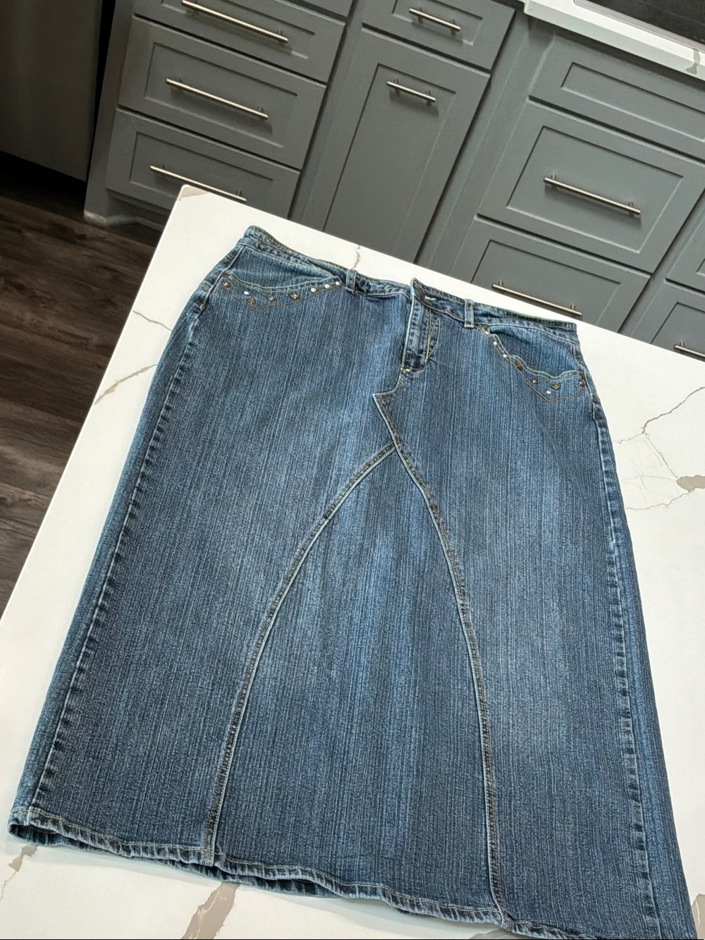 Cato 18W Long Classic Blue Denim Midi Skirt - Women's Jeans Studded